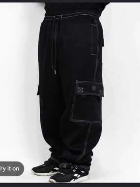 Black Cargo Joggers with Contrast Stitching